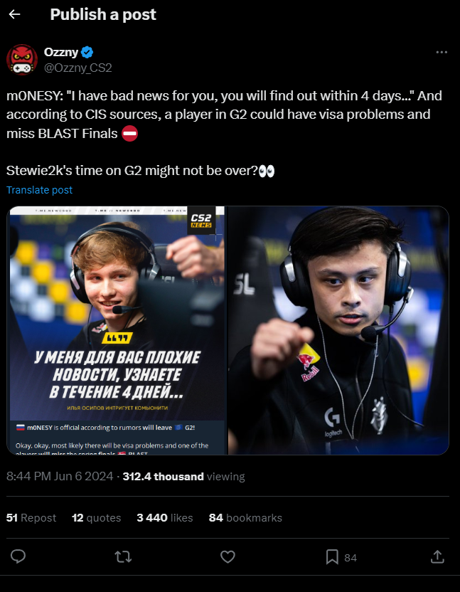 m0NESY получил визу в последнюю минуту и приедет на BLAST Premier Spring Final 2024 — изображение 2