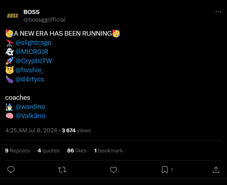 BOSS Esports полностью обновляет состав, приветствует новых талантов и ветерана-тренера — изображение 2
