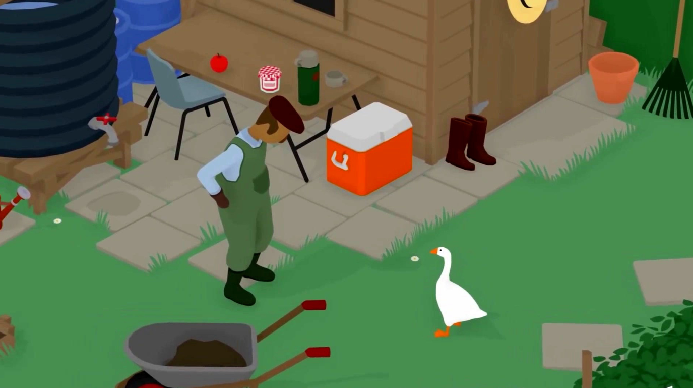 Untitled Goose Game gardener and goose