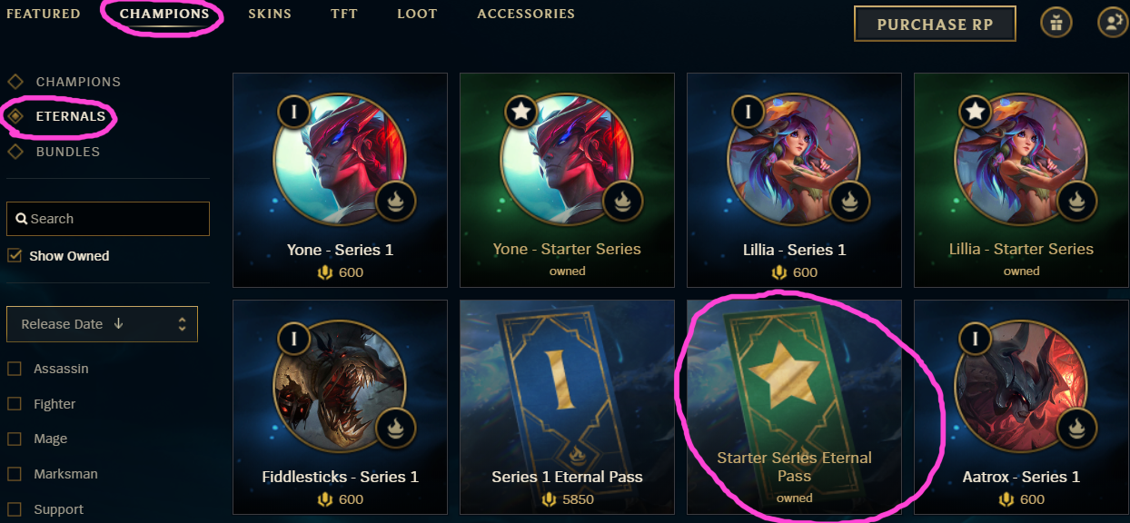 Покупка наборов Этерналов в LoL