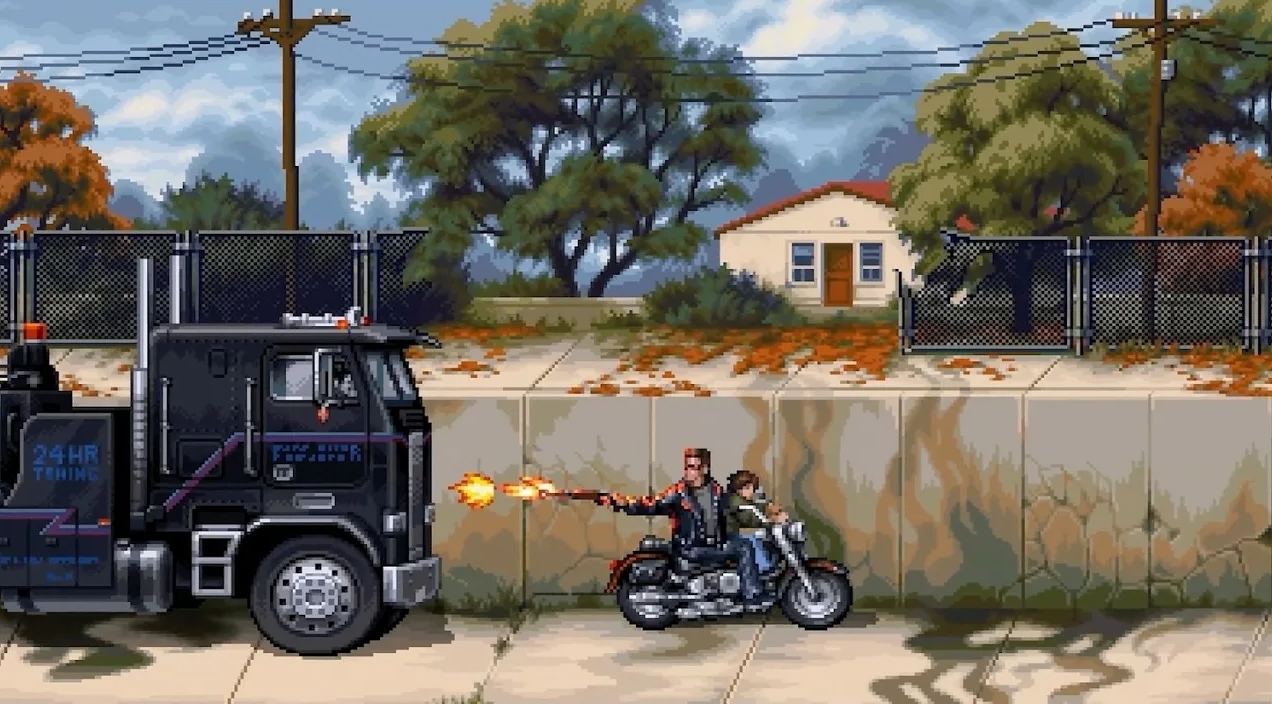 The visual style and soundtrack of Terminator 2D NO FATE