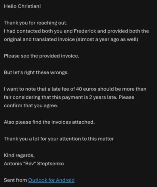 Небольшая плата за просрочку платежа Rev