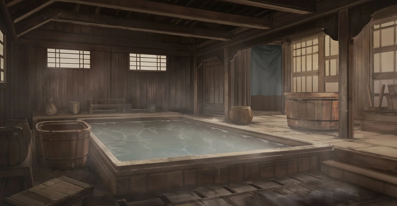 Тихая деревянная баня с парящим крытым бассейном