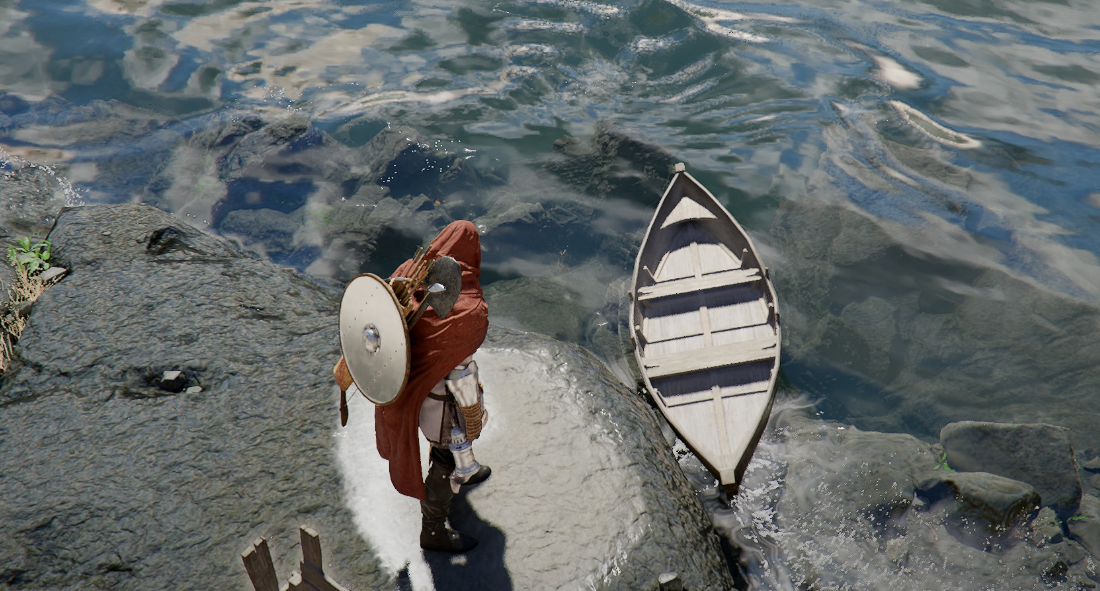 Сцена переправы лодки через реку