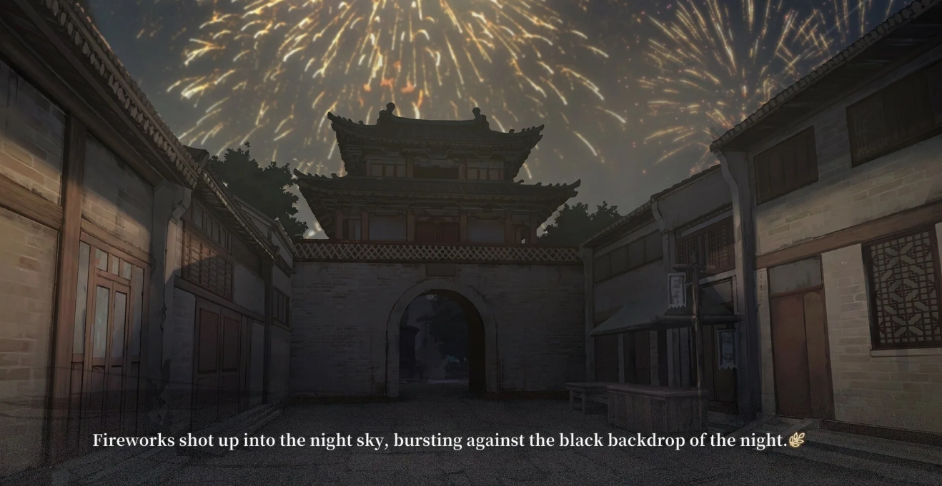 Фейерверки озаряют ночное небо над традиционными городскими воротами