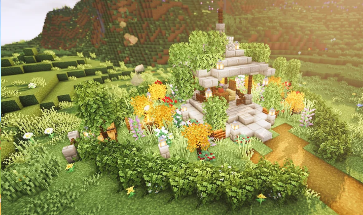 Двор в стиле Minecraft с колодцем