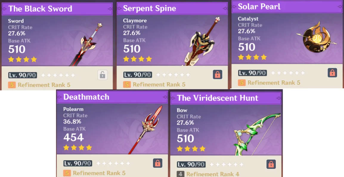 Оружие из боевого пропуска Genshin Impact